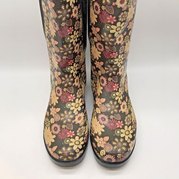Puddletons Cozy Classic 11" Tall Rain Boots Women's 10 Floral Gussets Waterproof - Picture 5 of 11